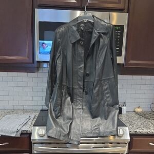 Jones New York Charcoal Leather Jacket